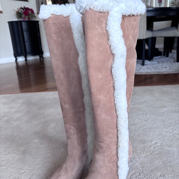 Cindy Hi Faux Fur Boot In Peanut Suede and Natural Shearling -Size 8.5 - Picture 8 of 11